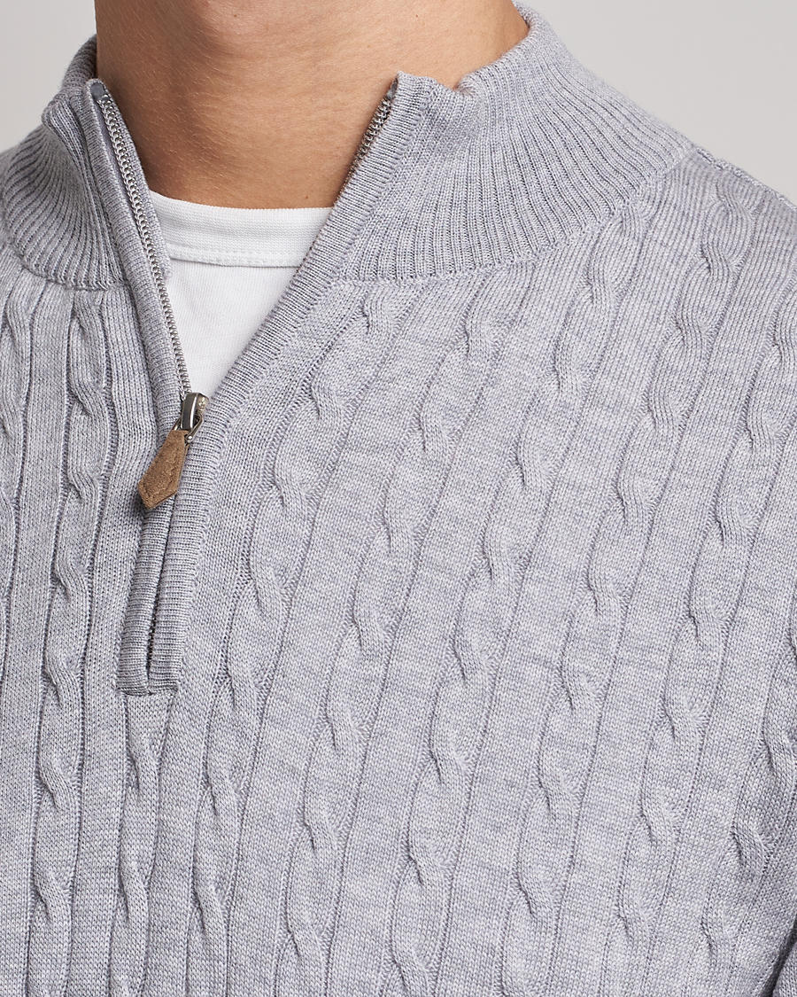 Homme | Pulls Et Tricots | Stenströms | Merino Wool Cable Half Zip Light Grey