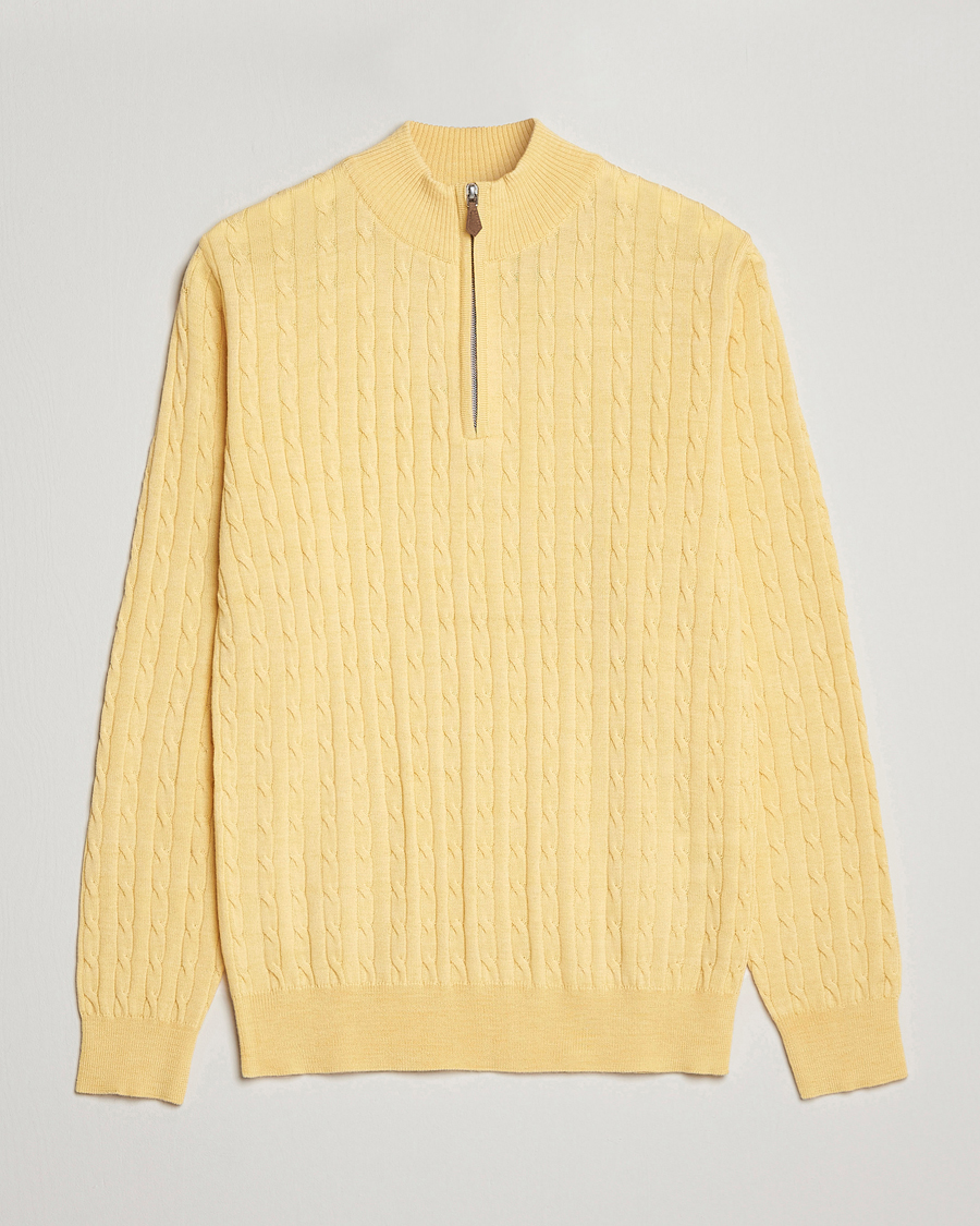 Homme | Pulls Et Tricots | Stenströms | Merino Cable Half Zip Yellow