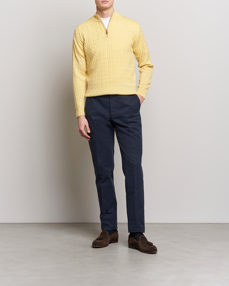 Homme | Pulls Et Tricots | Stenströms | Merino Cable Half Zip Yellow