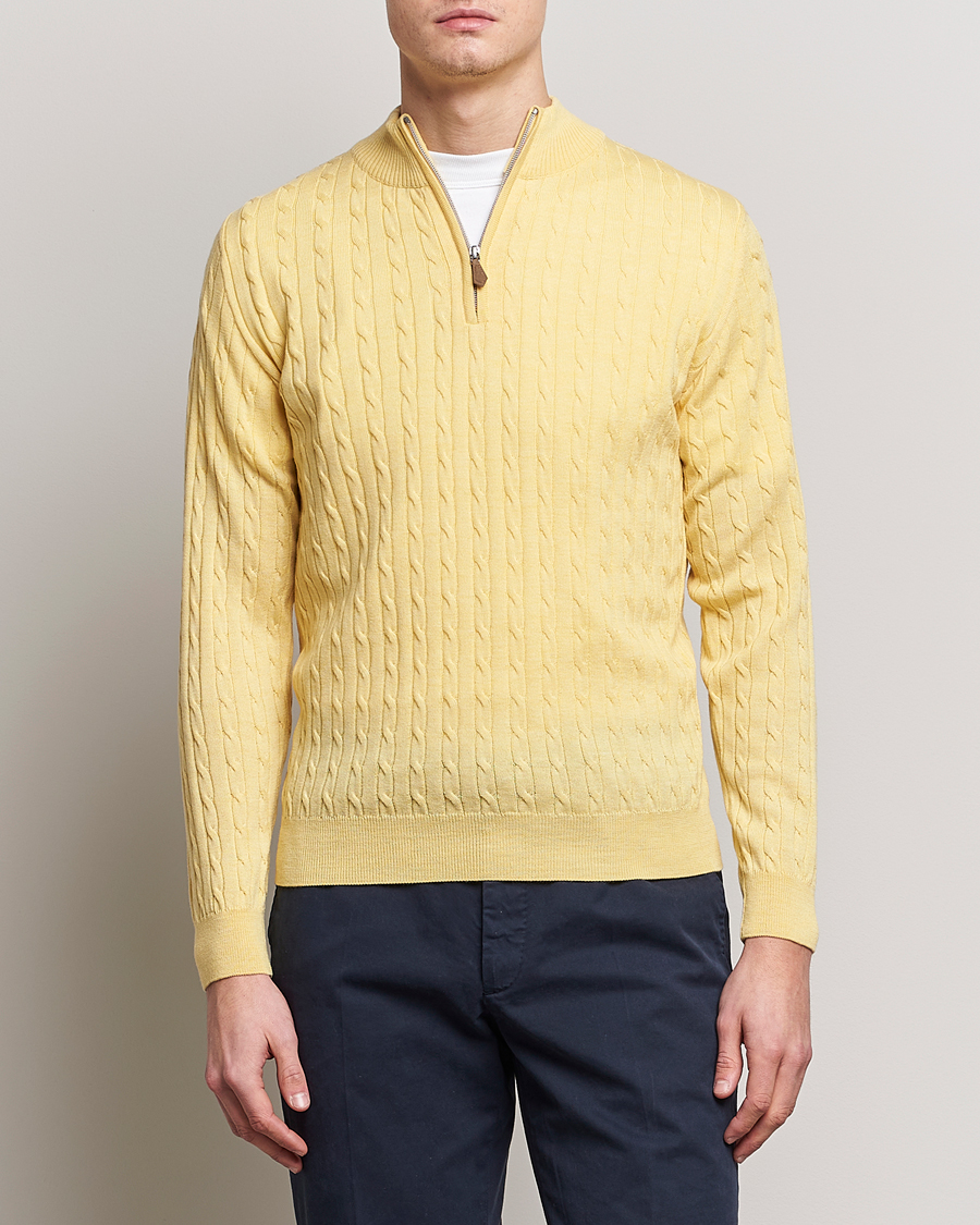 Homme | Pulls Et Tricots | Stenströms | Merino Cable Half Zip Yellow