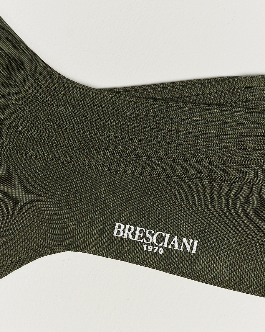Homme | Chaussettes | Bresciani | Cotton Ribbed Short Socks Olive Green