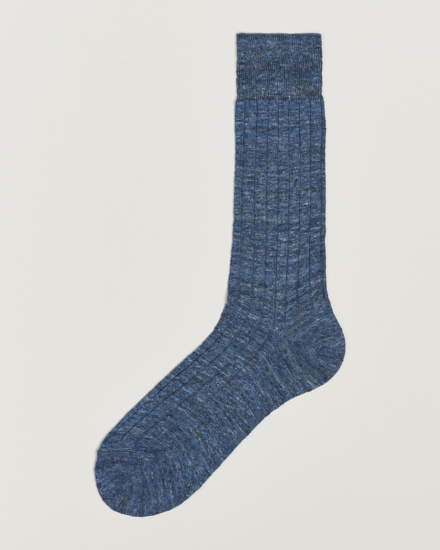 Homme | Sous-Vêtements Et Chaussettes | Bresciani | Linen Ribbed Short Socks Blue Melange