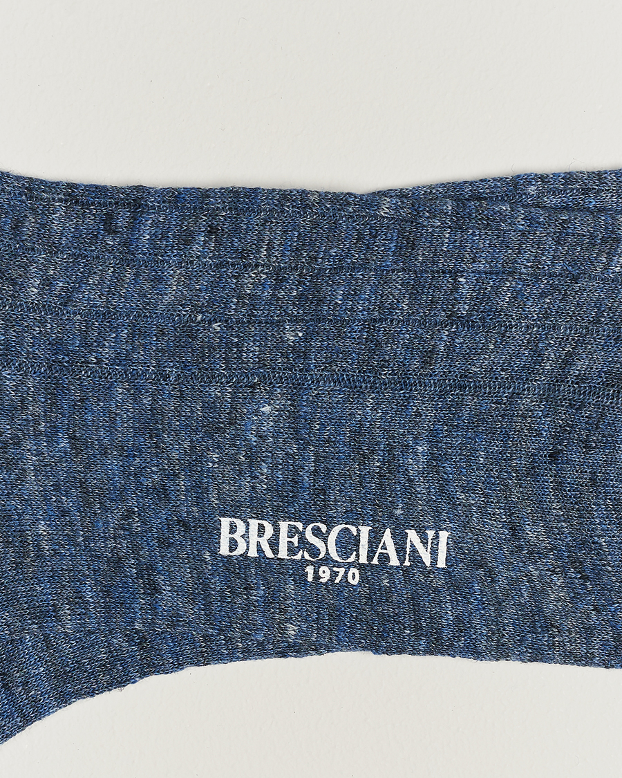 Homme | Chaussettes Quotidiennes | Bresciani | Linen Ribbed Short Socks Blue Melange