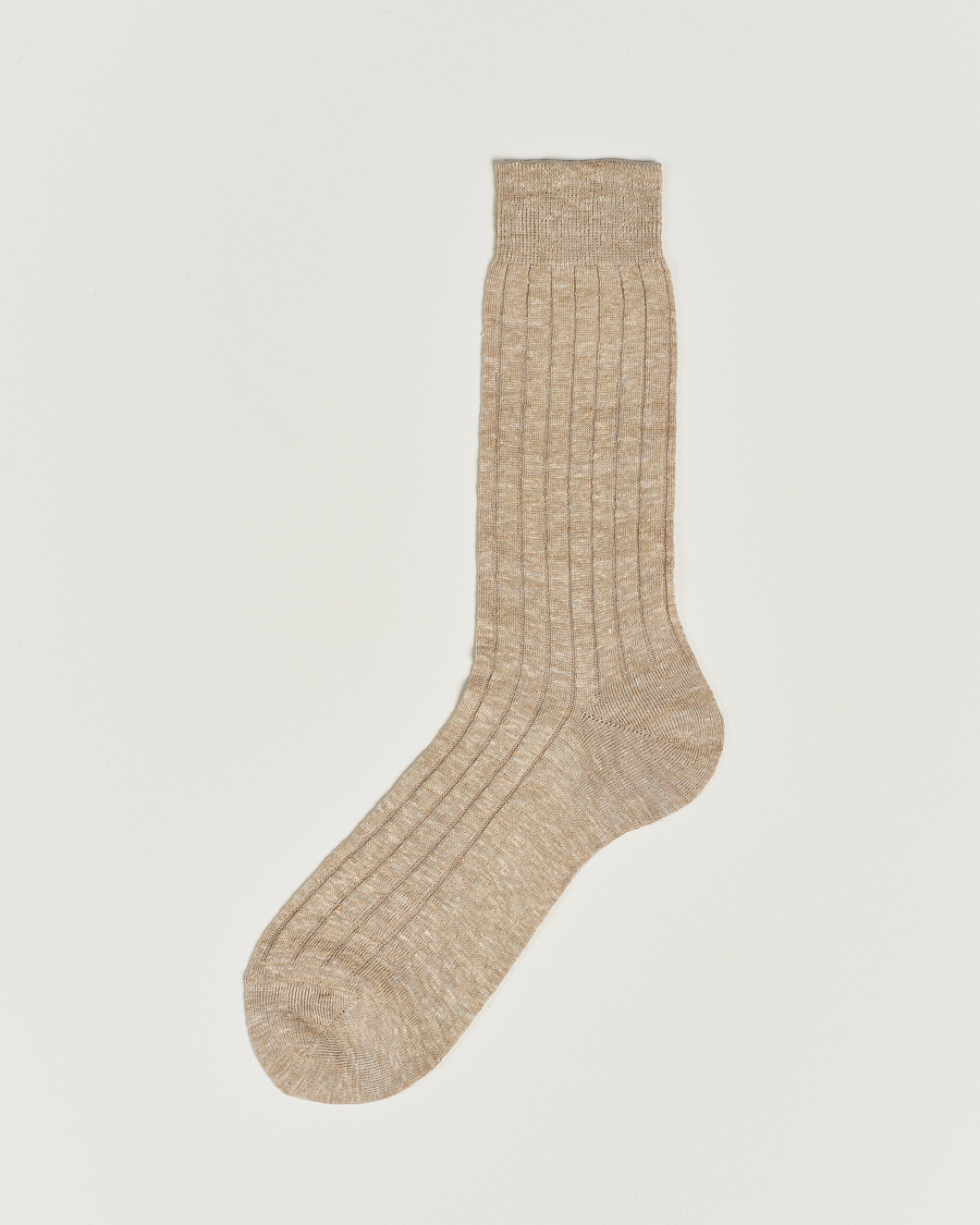 Homme | Sous-Vêtements Et Chaussettes | Bresciani | Linen Ribbed Short Socks Sand Melange