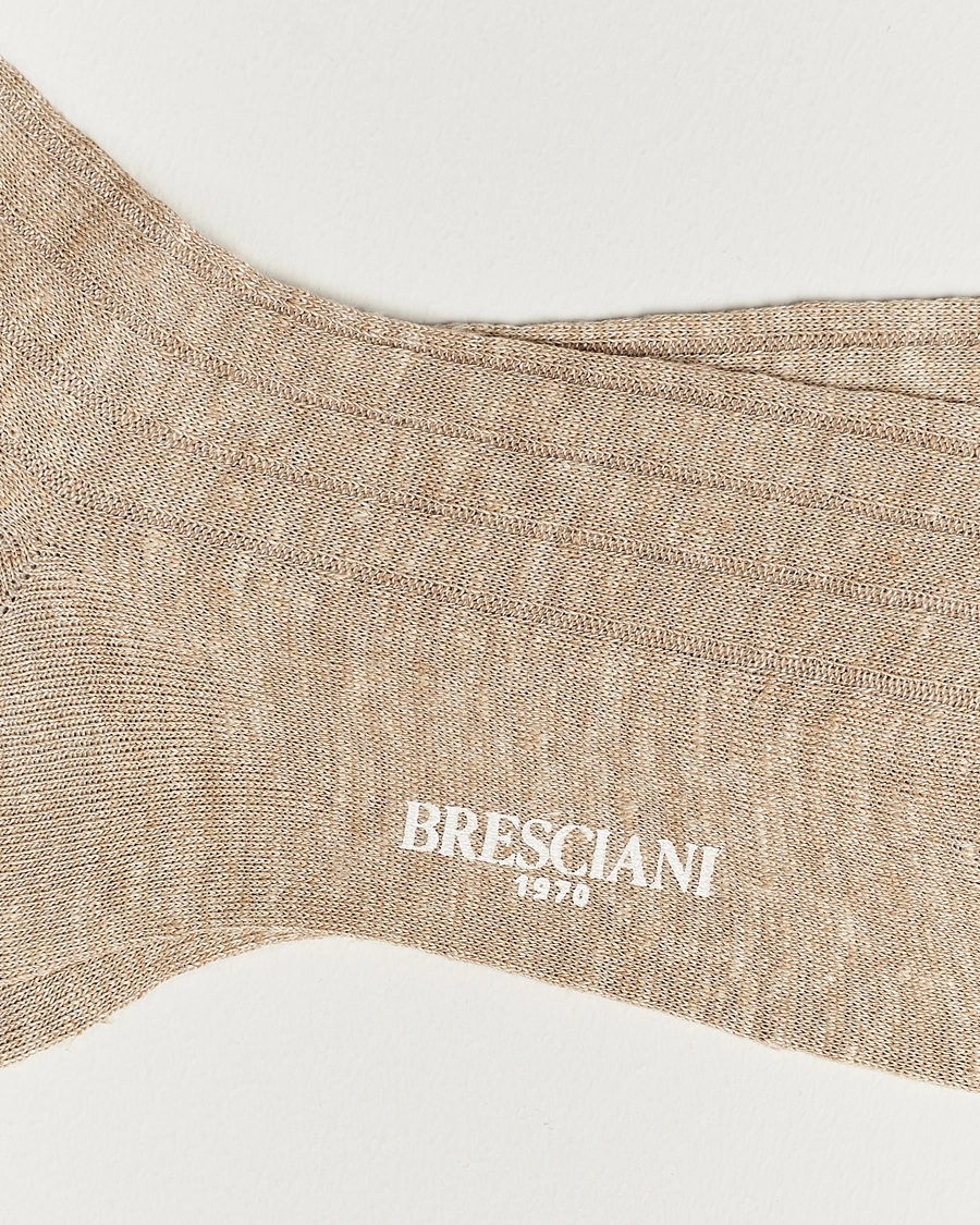 Homme | Chaussettes | Bresciani | Linen Ribbed Short Socks Sand Melange