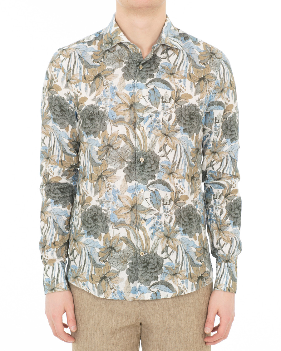 Homme | Chemises | Stenströms | Slimline Printed Flower Shirt White