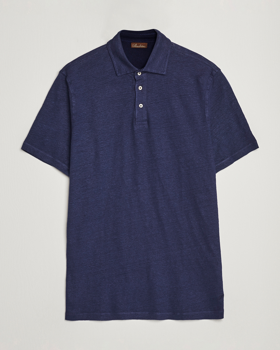 Homme | Polos | Stenströms | Linen Polo Shirt Navy