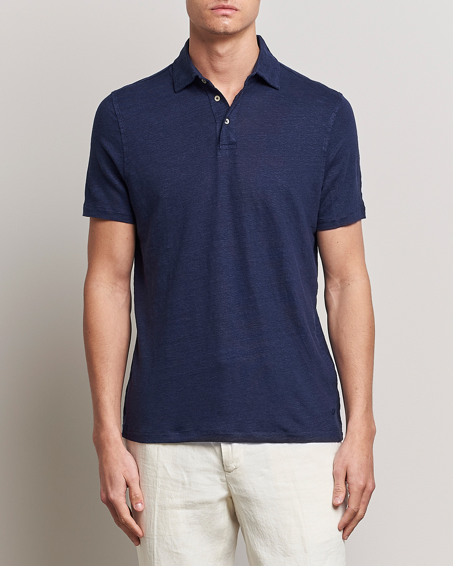Homme | Polos | Stenströms | Linen Polo Shirt Navy