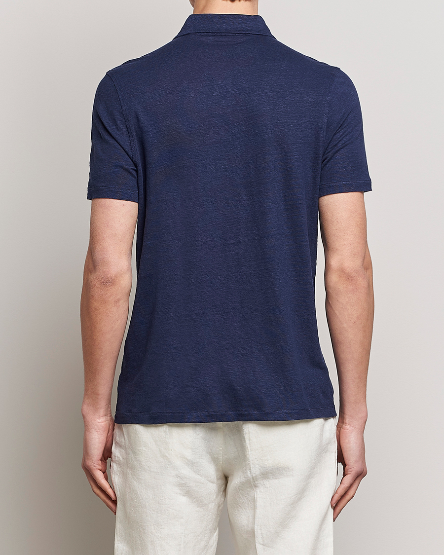 Homme | Polos | Stenströms | Linen Polo Shirt Navy