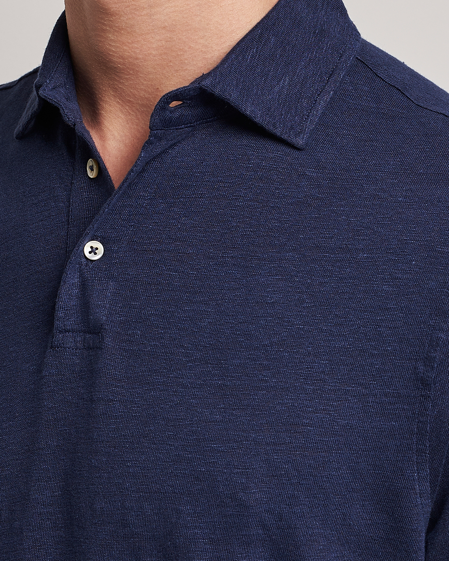 Homme | Polos | Stenströms | Linen Polo Shirt Navy