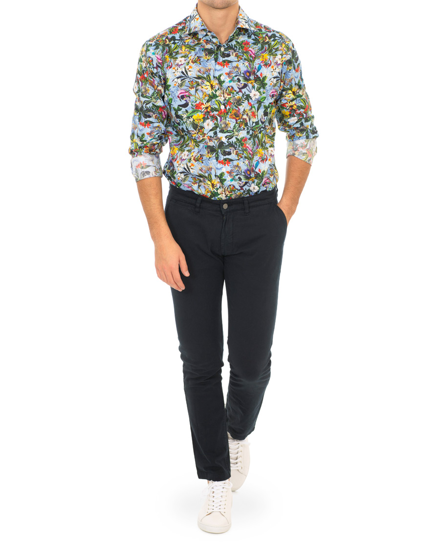 Homme | Chemises | Eton | Slim Fit Twill Printed Flower Shirt Blue Green