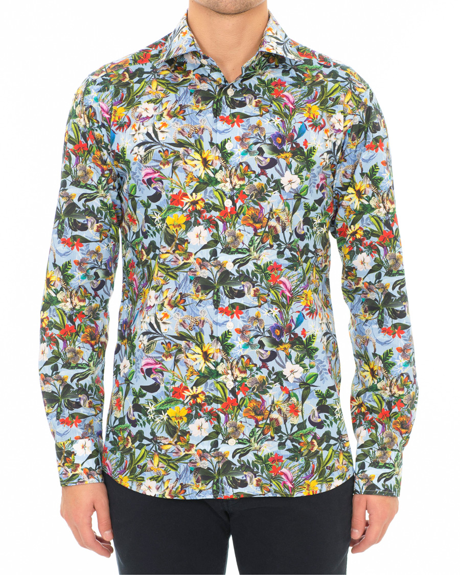 Homme | Chemises | Eton | Slim Fit Twill Printed Flower Shirt Blue Green