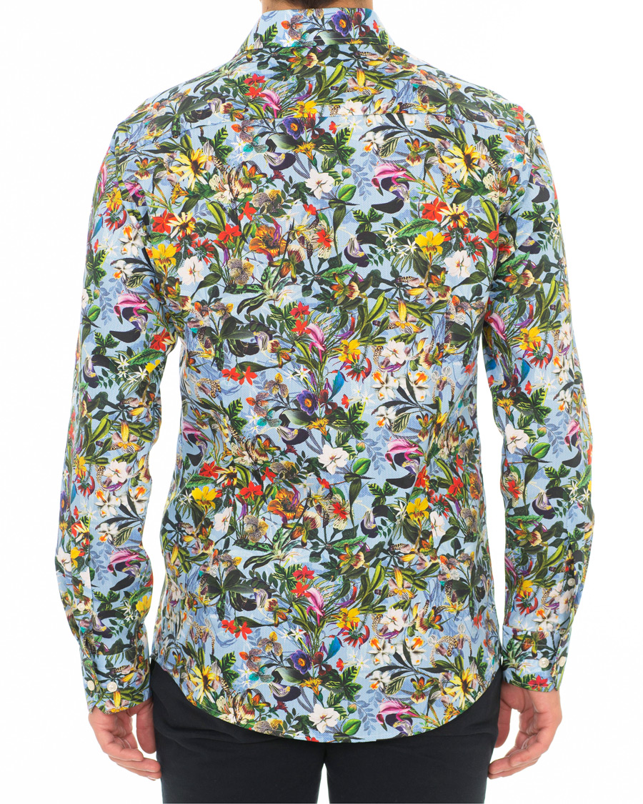 Homme | Chemises | Eton | Slim Fit Twill Printed Flower Shirt Blue Green