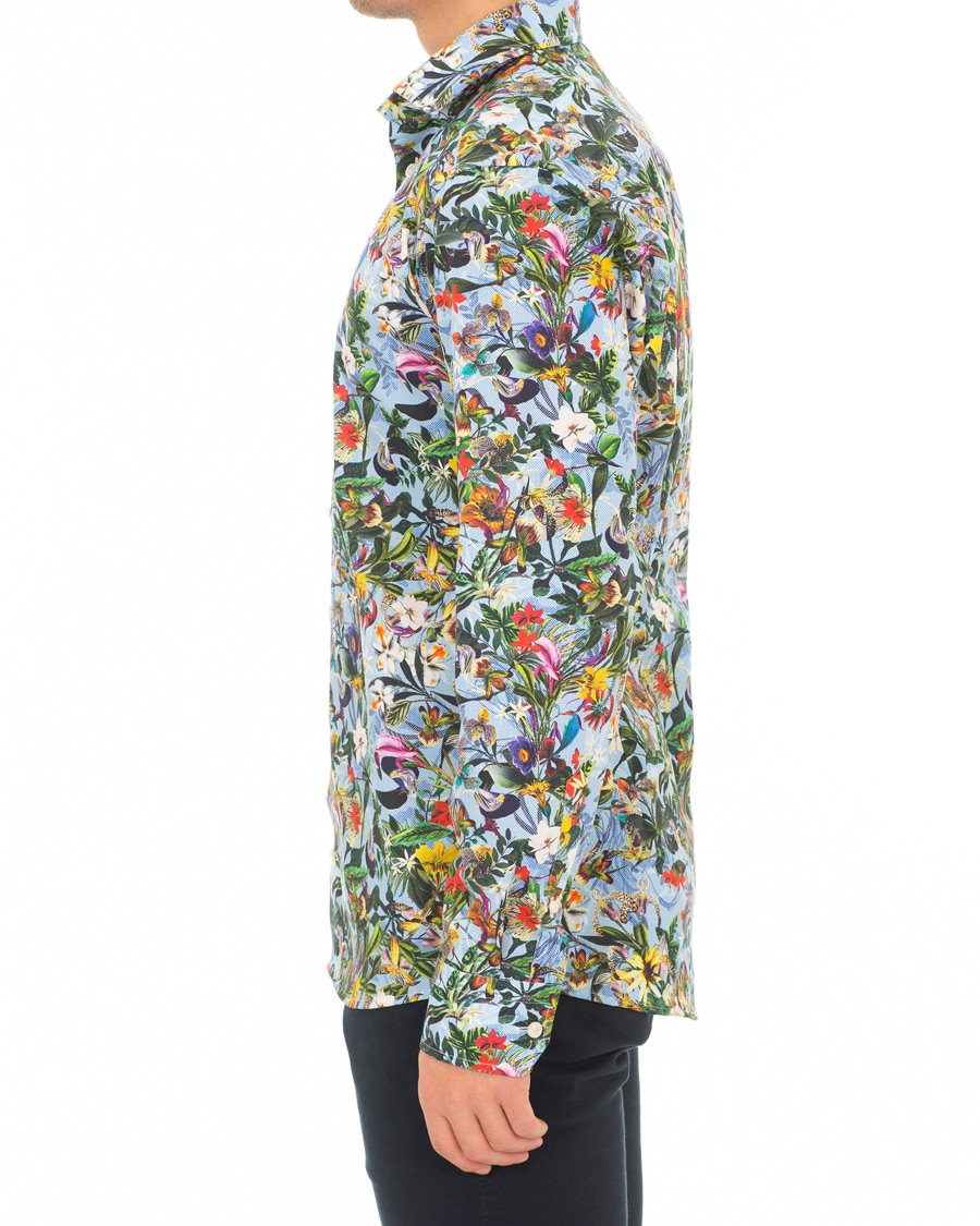 Homme | Chemises | Eton | Slim Fit Twill Printed Flower Shirt Blue Green