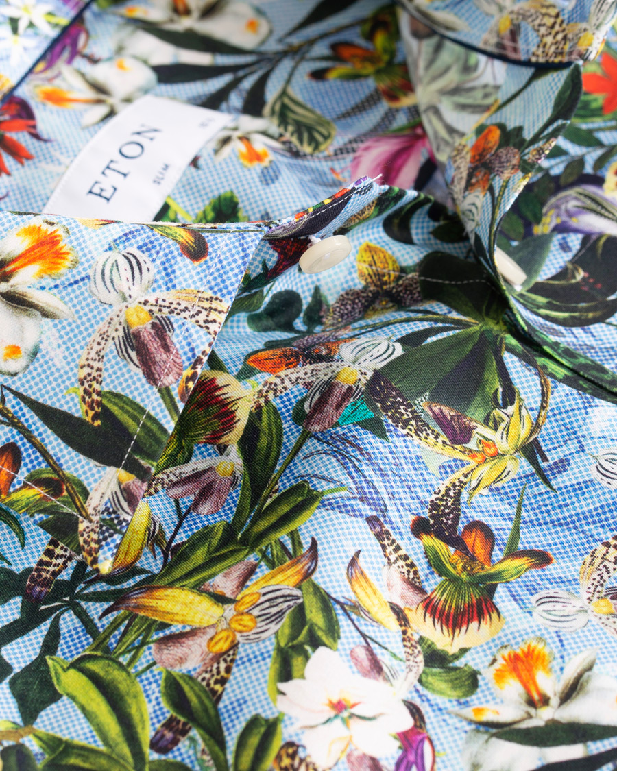 Homme | Chemises | Eton | Slim Fit Twill Printed Flower Shirt Blue Green