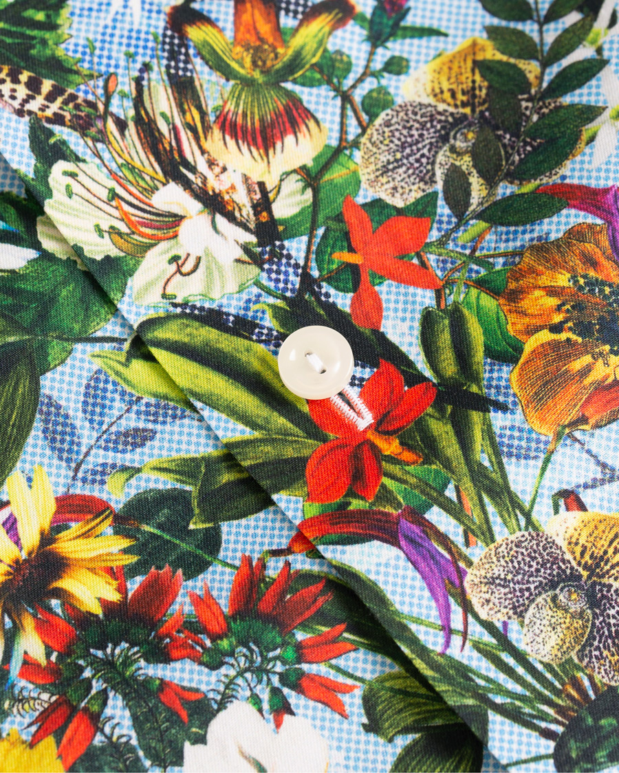 Homme | Chemises | Eton | Slim Fit Twill Printed Flower Shirt Blue Green