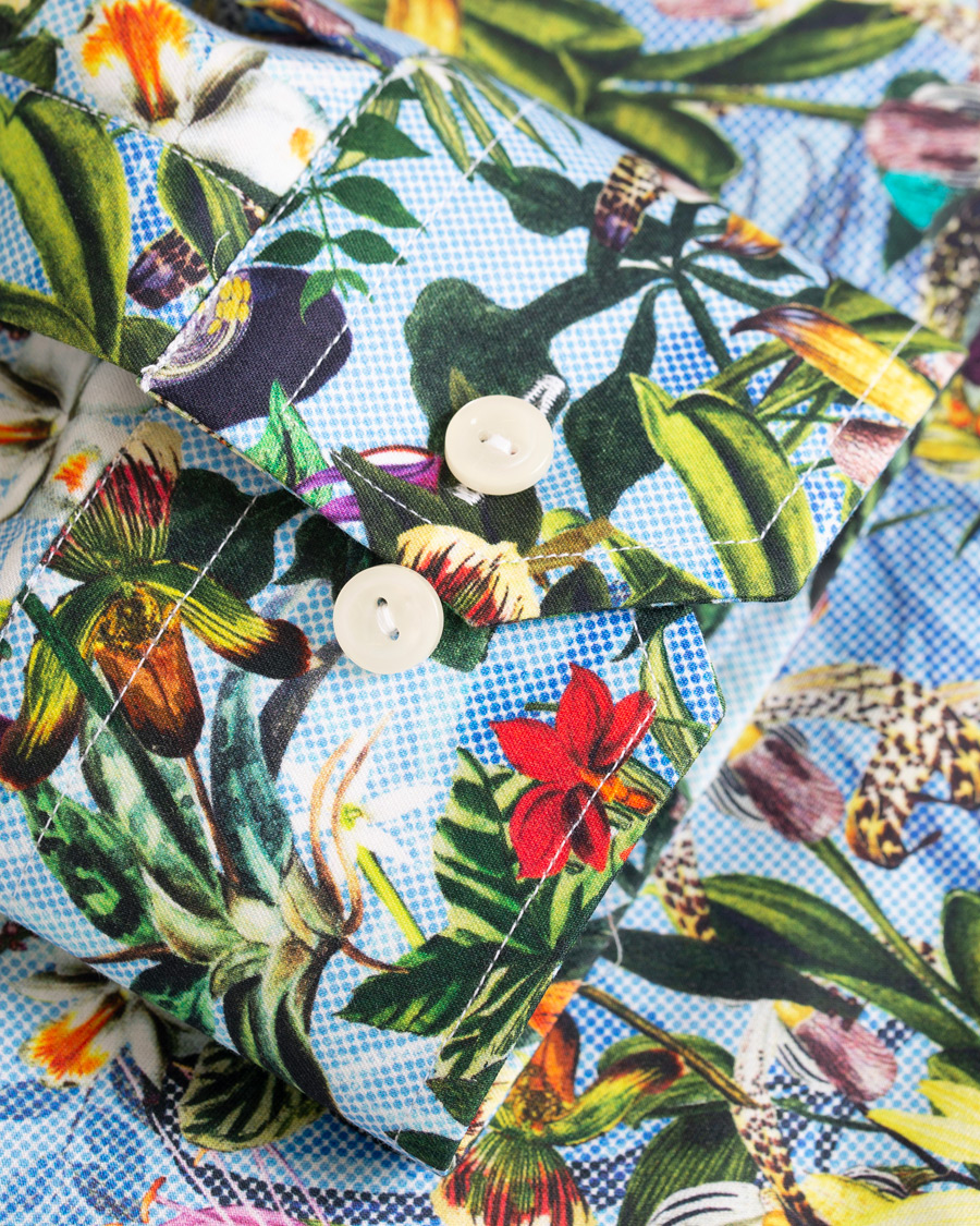 Homme | Chemises | Eton | Slim Fit Twill Printed Flower Shirt Blue Green