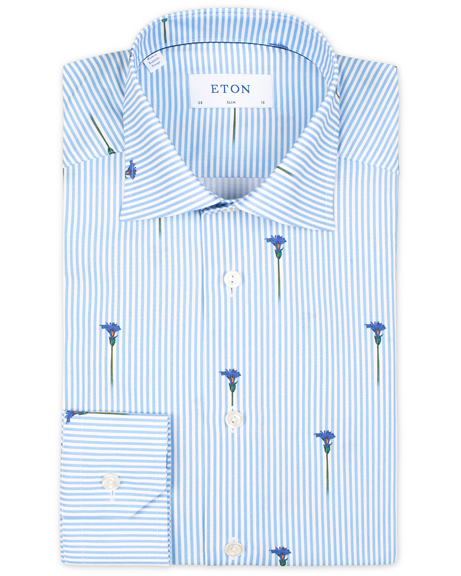 Homme | Chemises | Eton | Slim Fit Poplin Flower Printed Striped Shirt White