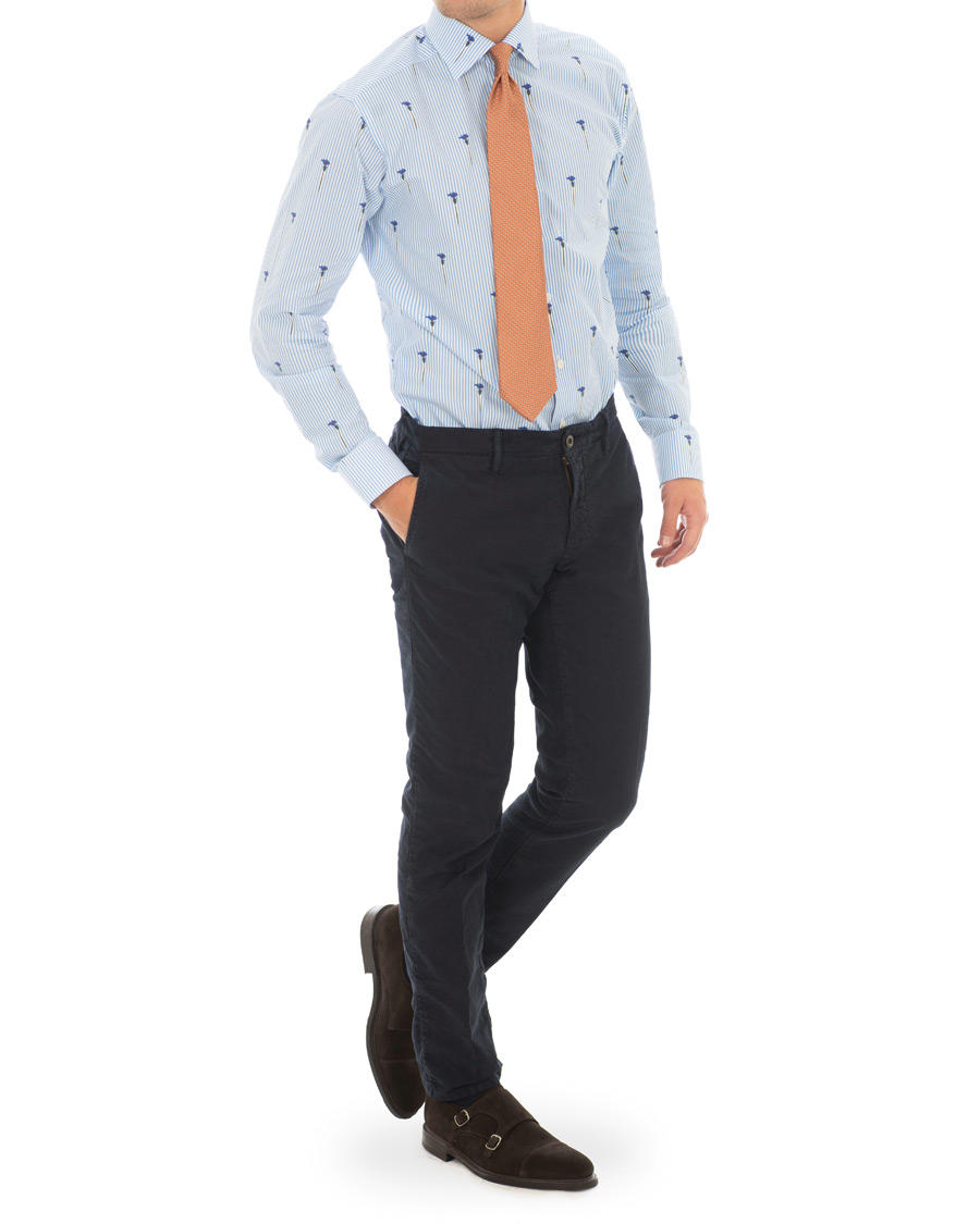 Homme | Chemises | Eton | Slim Fit Poplin Flower Printed Striped Shirt White