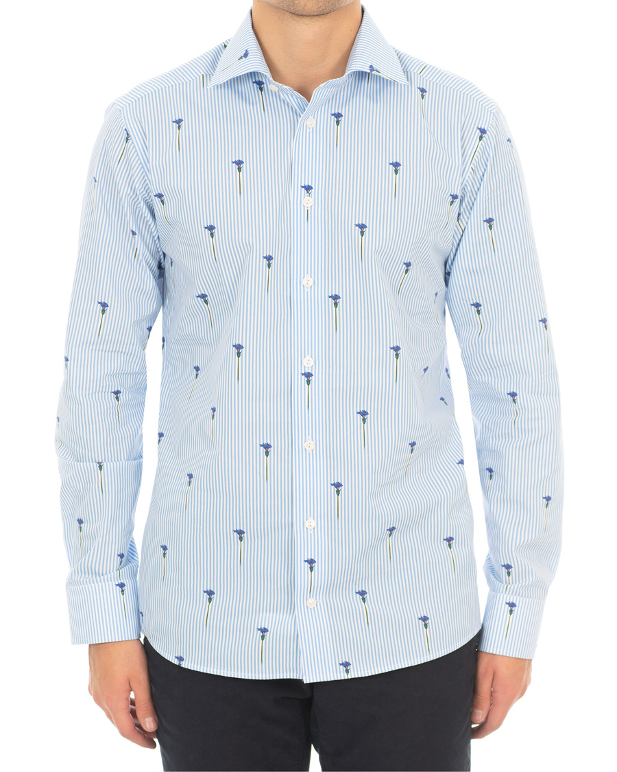 Homme | Chemises | Eton | Slim Fit Poplin Flower Printed Striped Shirt White