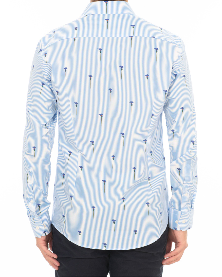 Homme | Chemises | Eton | Slim Fit Poplin Flower Printed Striped Shirt White