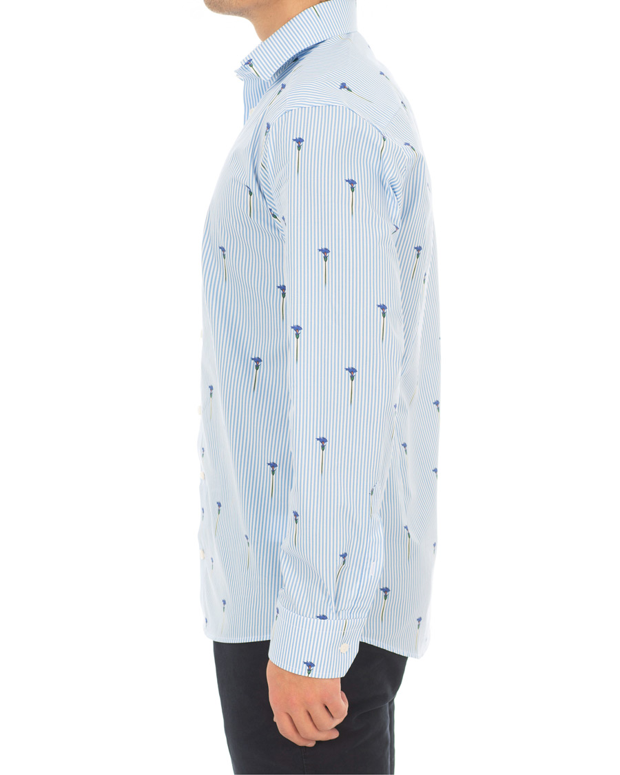 Homme | Chemises | Eton | Slim Fit Poplin Flower Printed Striped Shirt White