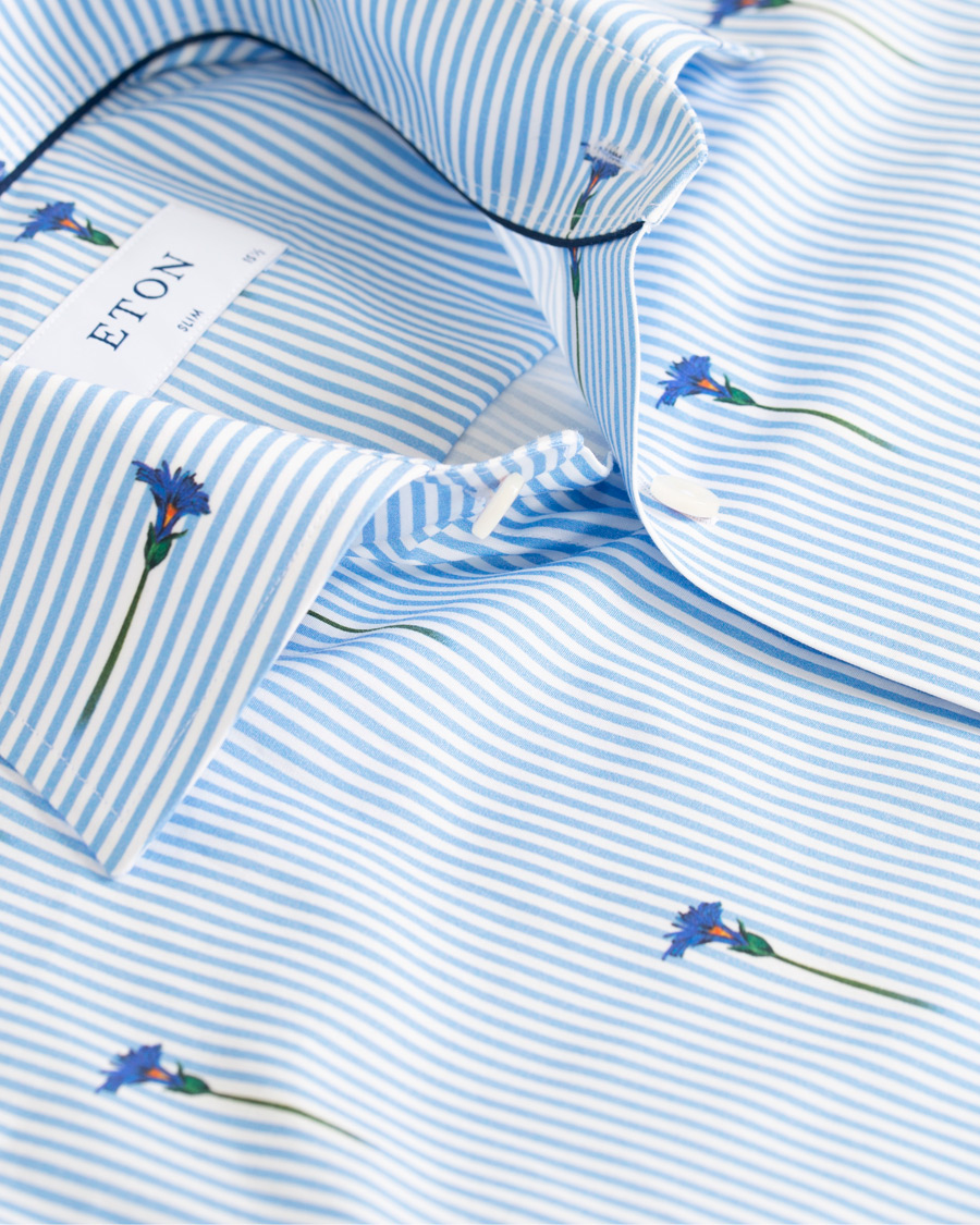 Homme | Chemises | Eton | Slim Fit Poplin Flower Printed Striped Shirt White