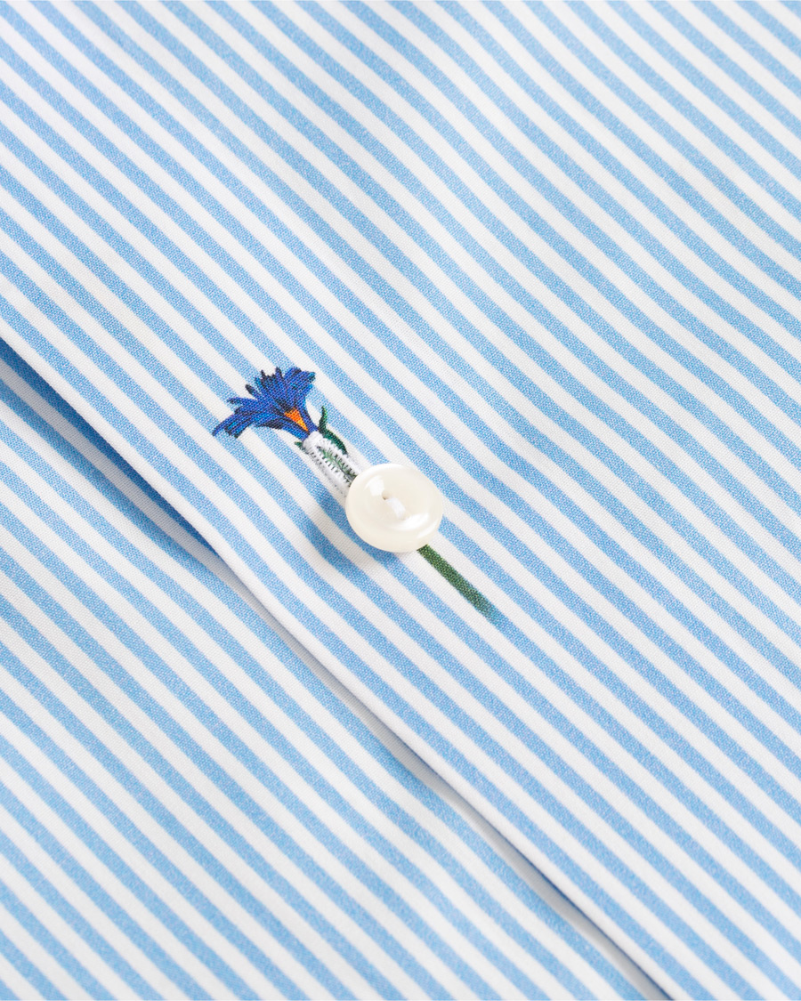 Homme | Chemises | Eton | Slim Fit Poplin Flower Printed Striped Shirt White