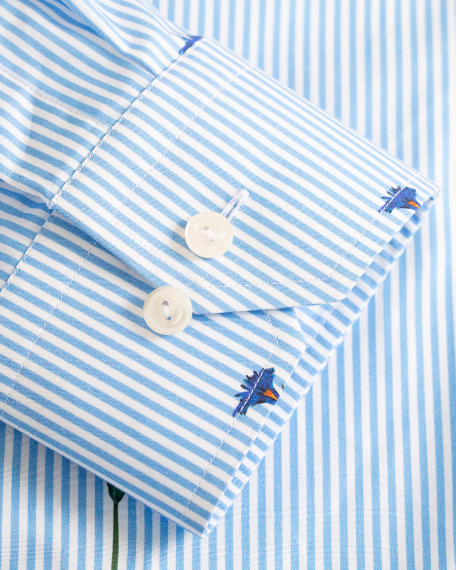 Homme | Chemises | Eton | Slim Fit Poplin Flower Printed Striped Shirt White