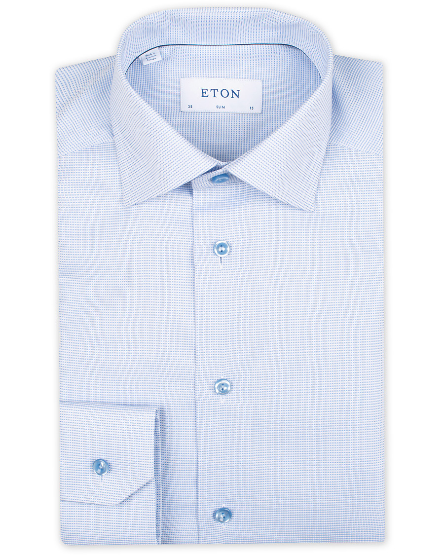 Homme | Chemises | Eton | Slim Fit Micro Pattern Cutaway Shirt Light Blue
