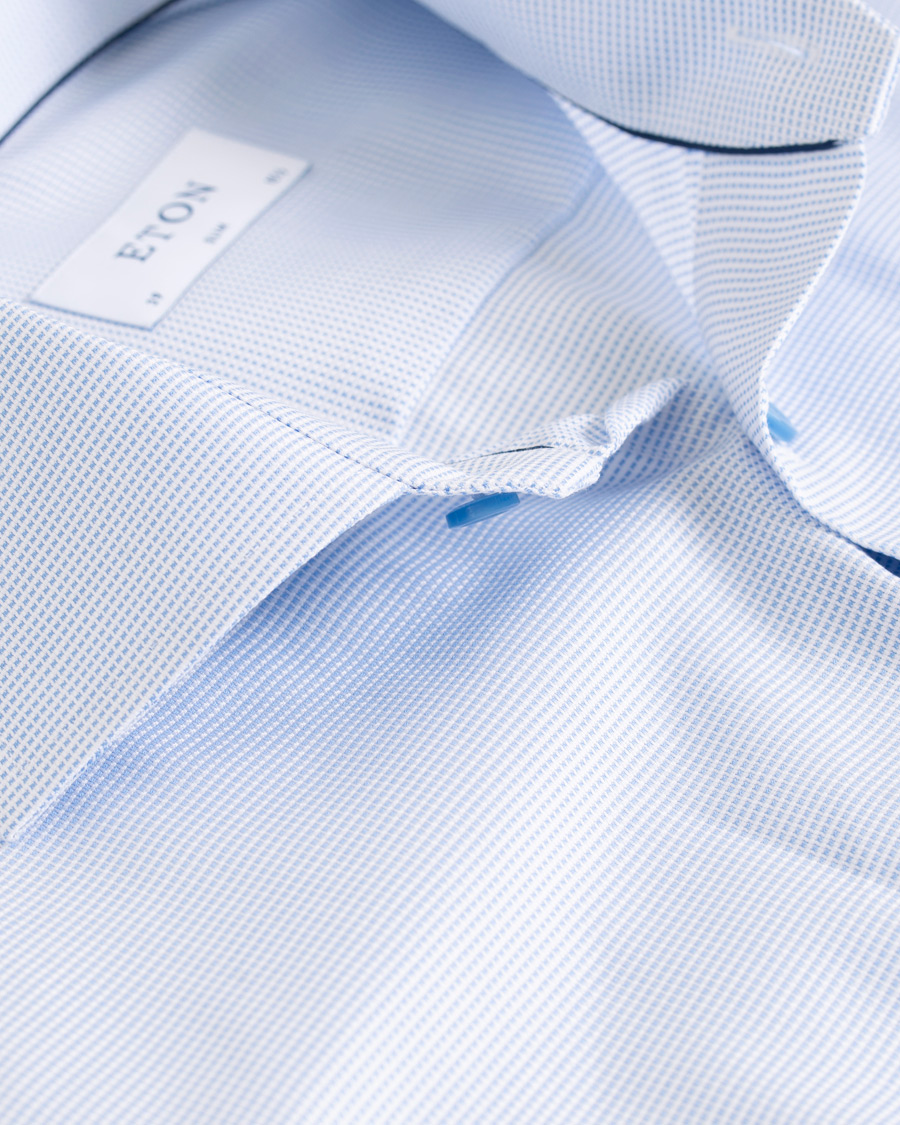 Homme | Chemises | Eton | Slim Fit Micro Pattern Cutaway Shirt Light Blue