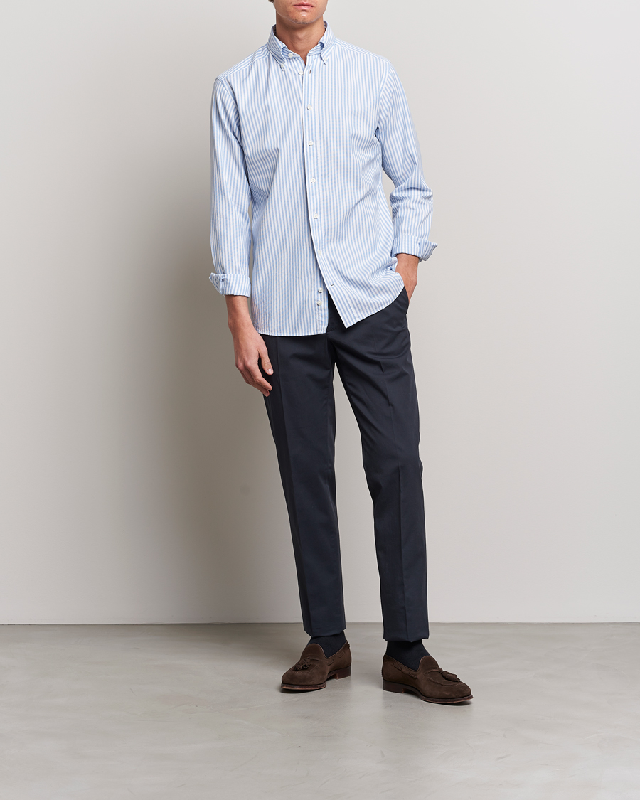 Homme | Chemises | Eton | Slim Fit Royal Oxford Stripe Button Down Light Blue