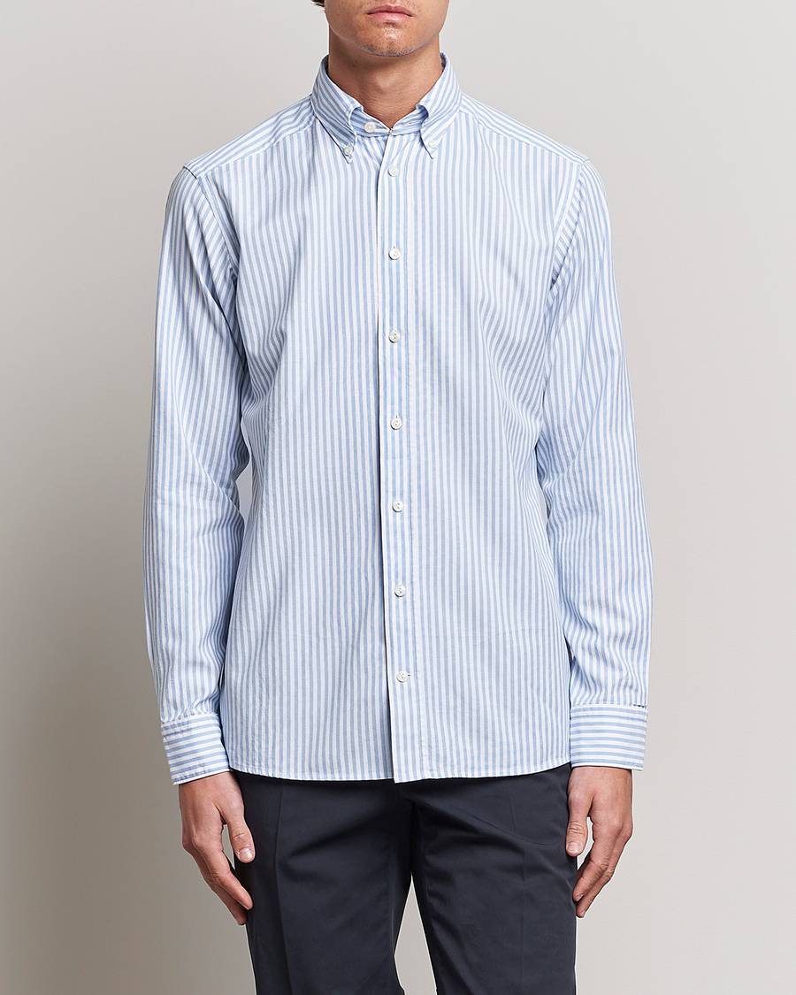Homme | Chemises Oxford | Eton | Slim Fit Royal Oxford Stripe Button Down Light Blue