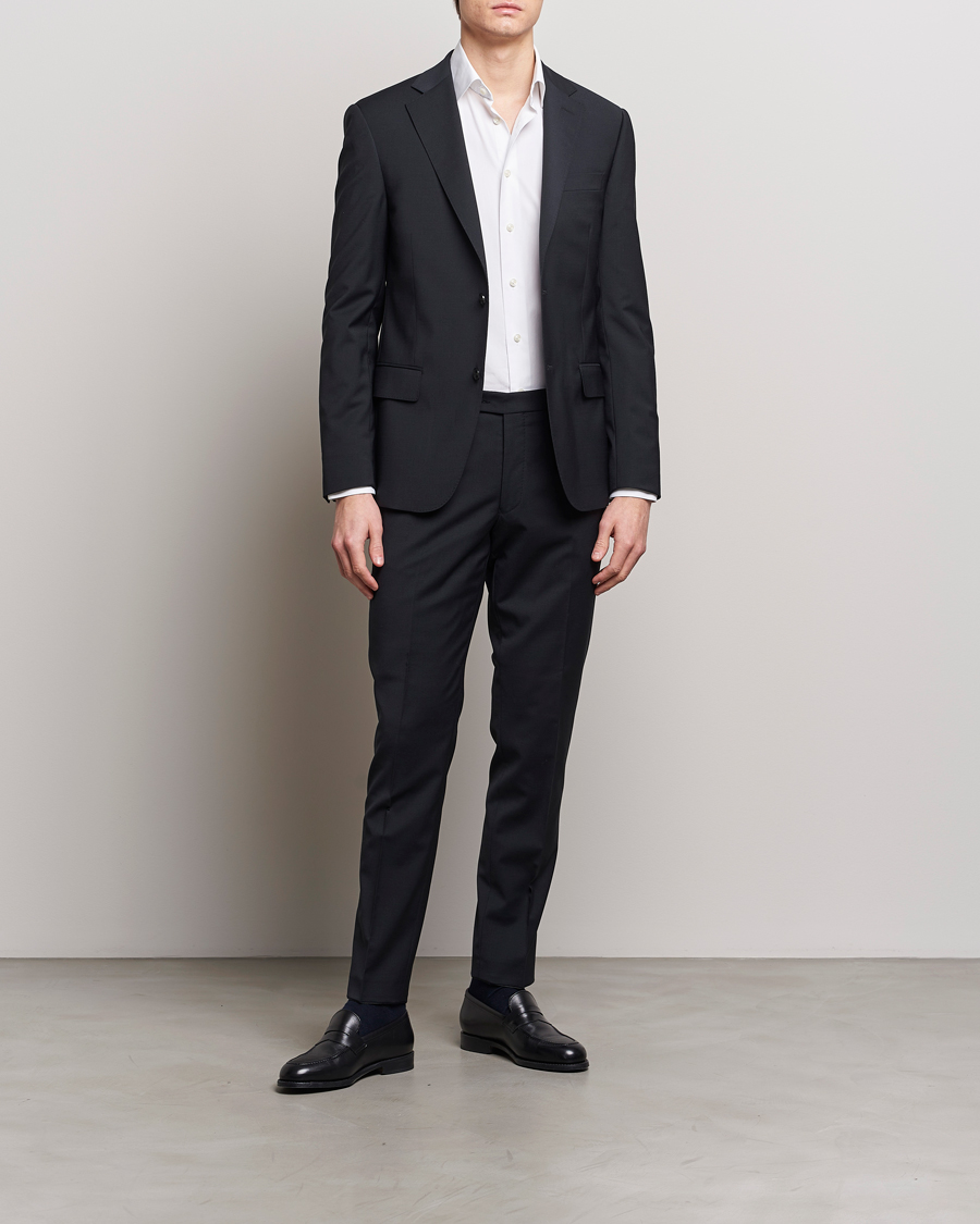 Homme | Pantalons | Oscar Jacobson | Denz Wool Stretch Trousers Black