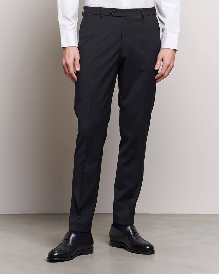 Homme | Pantalons De Costume | Oscar Jacobson | Denz Wool Stretch Trousers Black