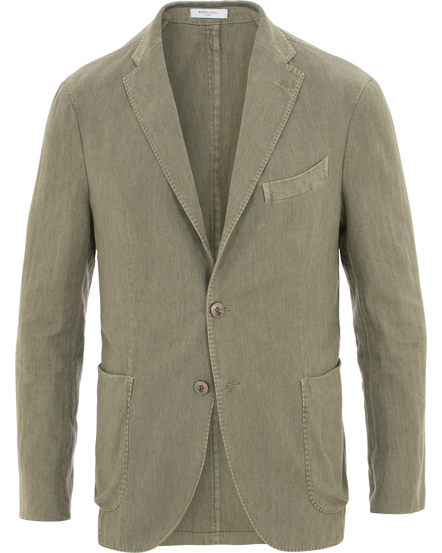 Homme | Blazers | Boglioli | K Jacket Cotton/Linen Herringbone Blazer Green