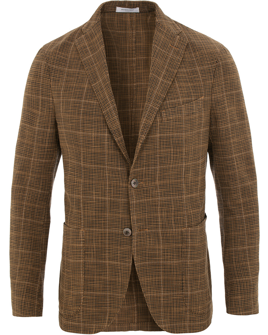 Homme | Blazers | Boglioli | K Jacket Cotton/Silk Houndstooth Overcheck Blazer Brown