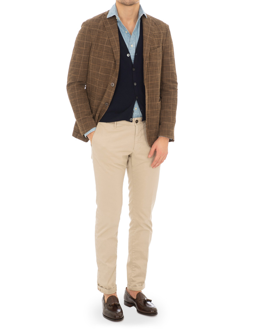 Homme | Blazers | Boglioli | K Jacket Cotton/Silk Houndstooth Overcheck Blazer Brown