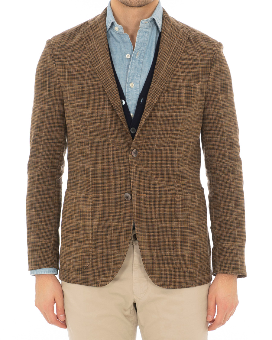 Homme | Blazers | Boglioli | K Jacket Cotton/Silk Houndstooth Overcheck Blazer Brown