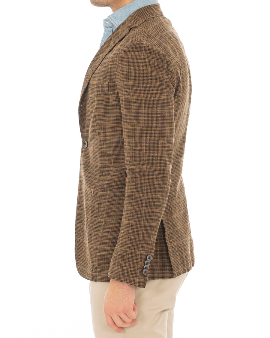 Homme | Blazers | Boglioli | K Jacket Cotton/Silk Houndstooth Overcheck Blazer Brown
