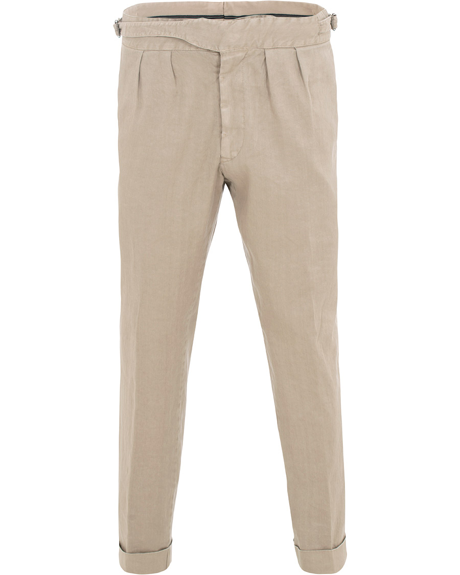 Homme | Pantalons | Lardini | Double Pleated Linen Cotton Trousers Beige