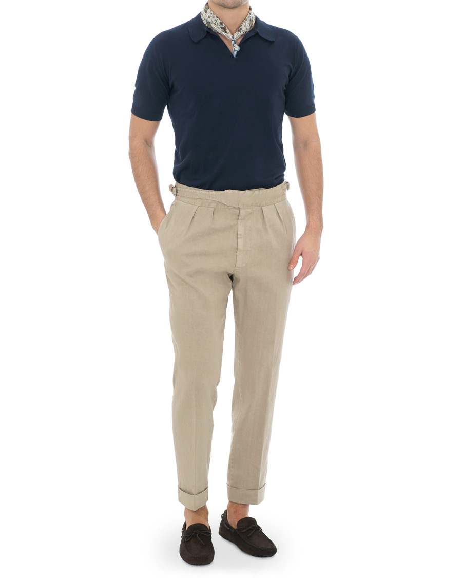 Homme | Pantalons | Lardini | Double Pleated Linen Cotton Trousers Beige