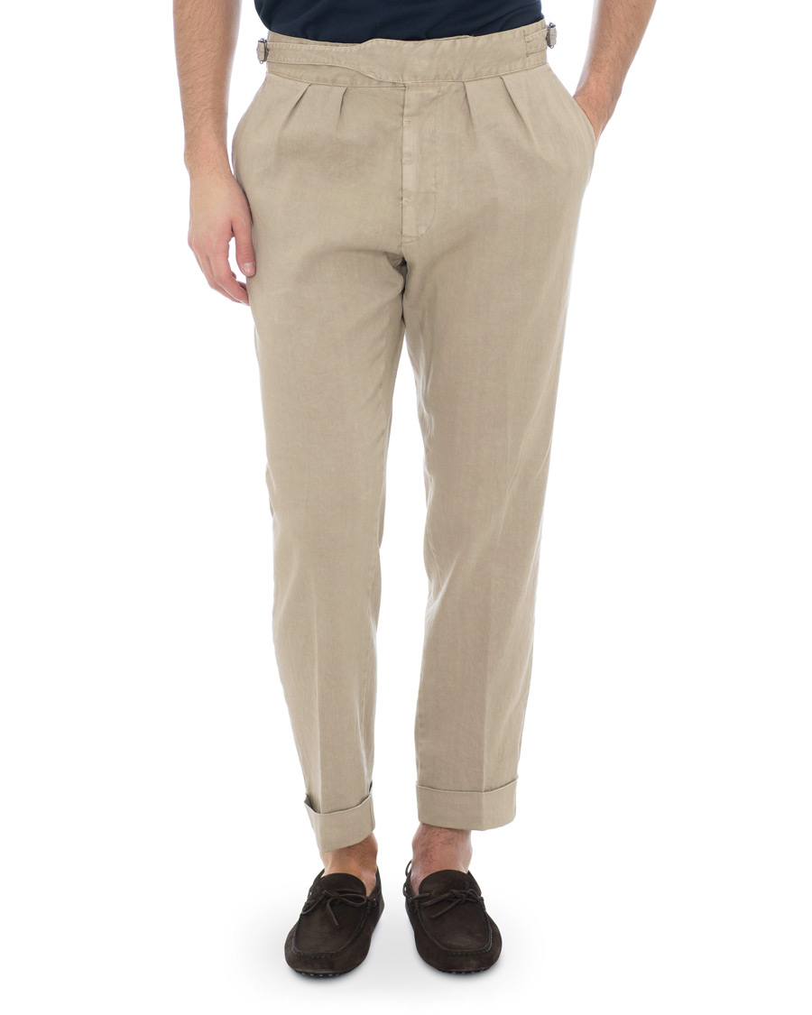 Homme | Pantalons | Lardini | Double Pleated Linen Cotton Trousers Beige
