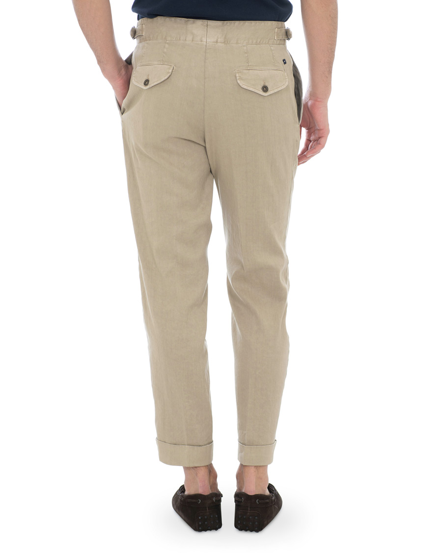 Homme | Pantalons | Lardini | Double Pleated Linen Cotton Trousers Beige