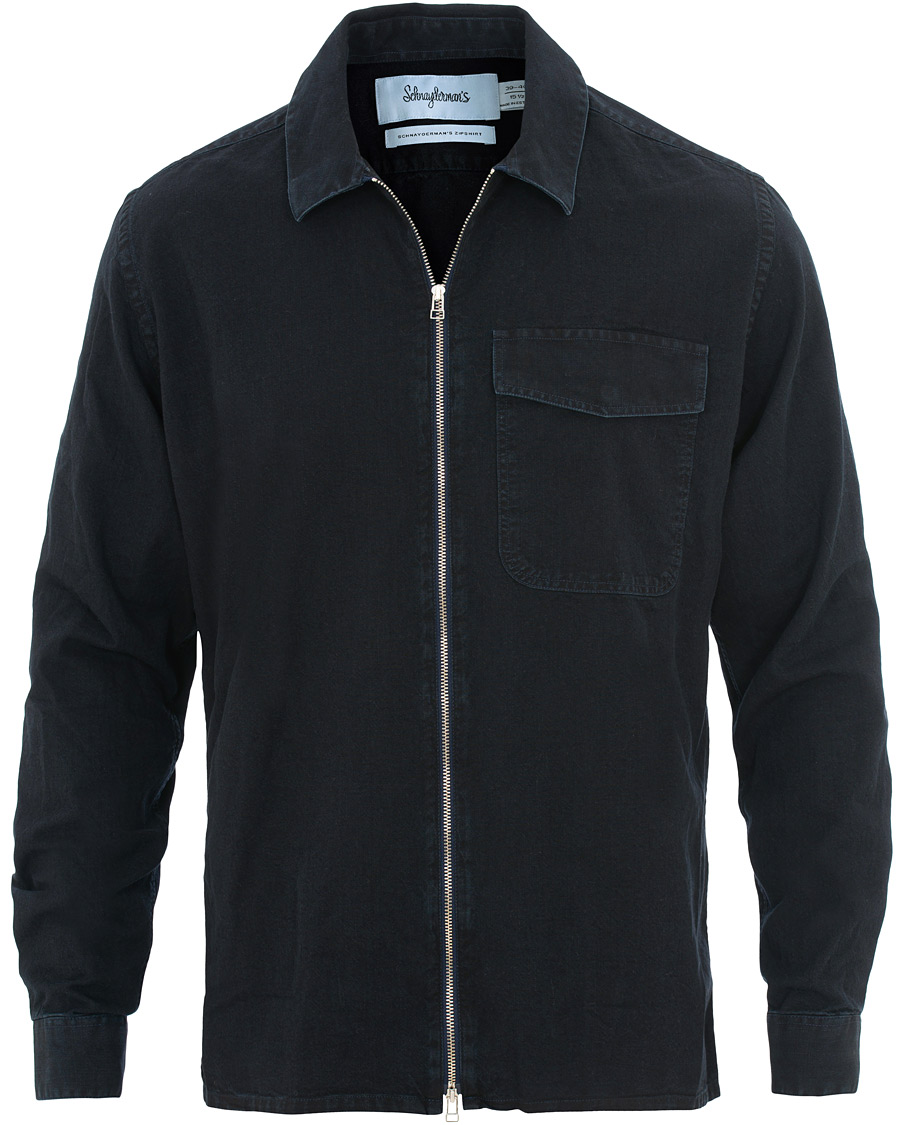 Homme | Chemises | Schnayderman?s | Schnayderman's Cotton Shirt Zip Jacket Dark Blue