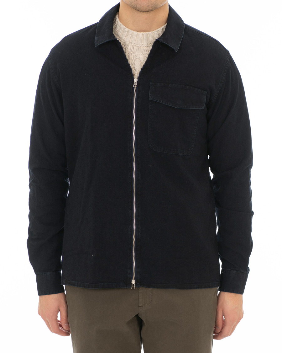 Homme | Chemises | Schnayderman?s | Schnayderman's Cotton Shirt Zip Jacket Dark Blue
