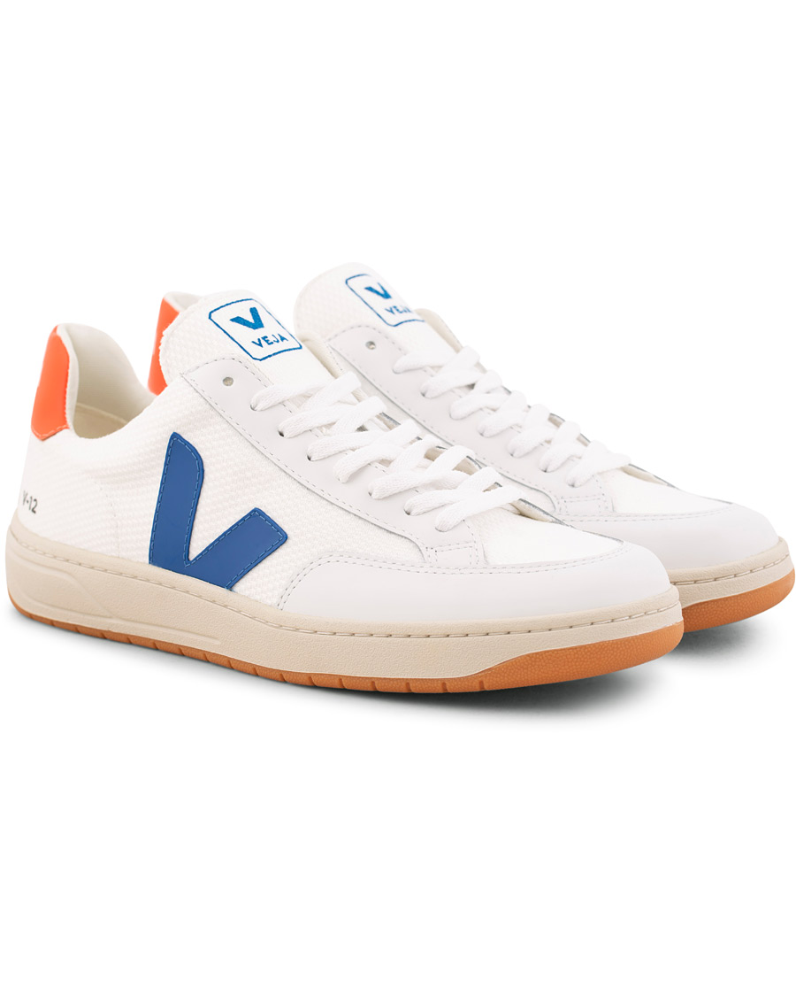 Homme | Veja V-12 Mesh Sneaker White/Indigo/Orange/Flou | Veja | V-12 Mesh Sneaker White/Indigo/Orange/Flou