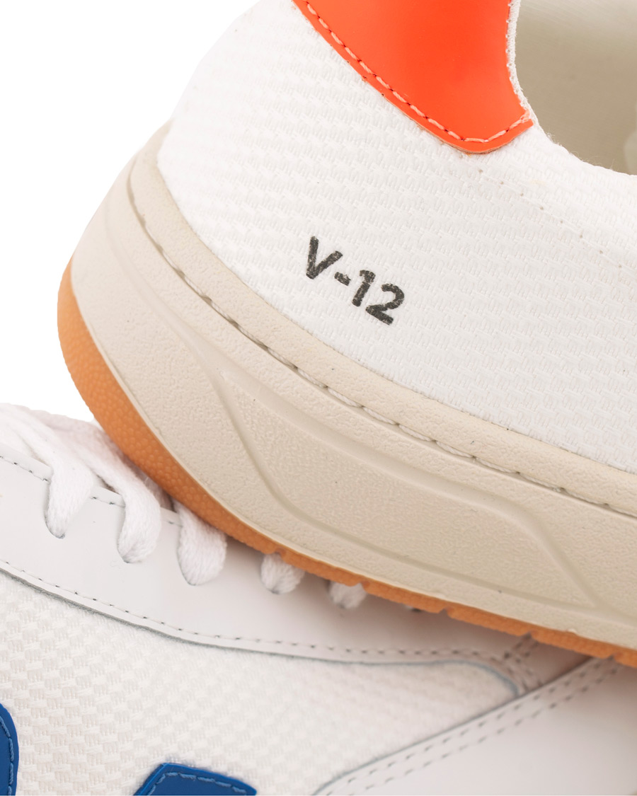Homme | Veja V-12 Mesh Sneaker White/Indigo/Orange/Flou | Veja | V-12 Mesh Sneaker White/Indigo/Orange/Flou