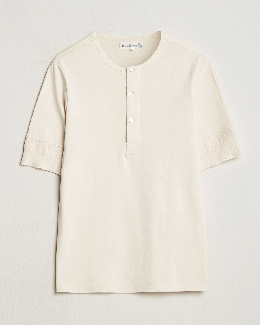 Homme | T-shirts | Merz b. Schwanen | Short Sleeve Organic Cotton Henley Nature