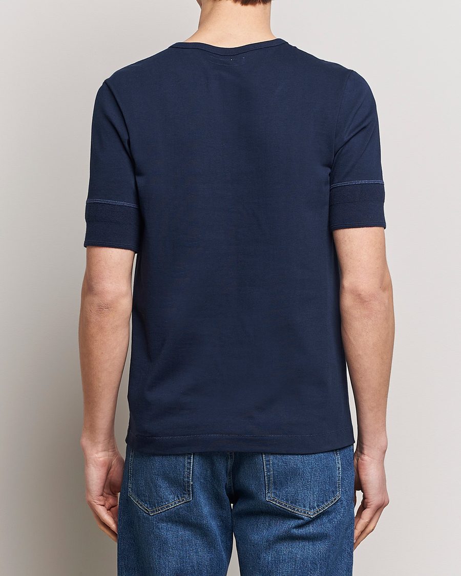 Homme | Pulls Et Tricots | Merz b. Schwanen | Short Sleeve Organic Cotton Henley Ink Blue